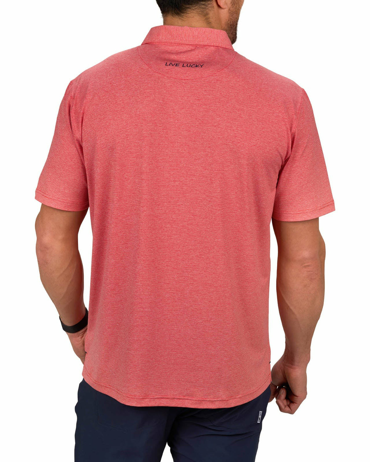 Black Clover Men's Red Pin Stripe Jacquard Golf or Business Polo