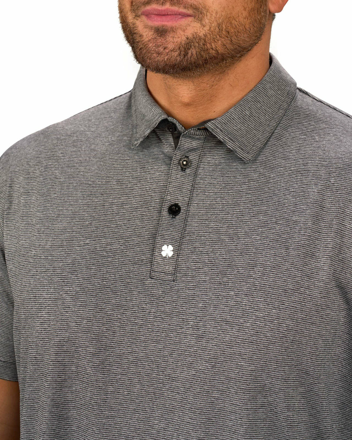 Black Clover Men's Black Pin Stripe Jacquard Golf or Business Polo