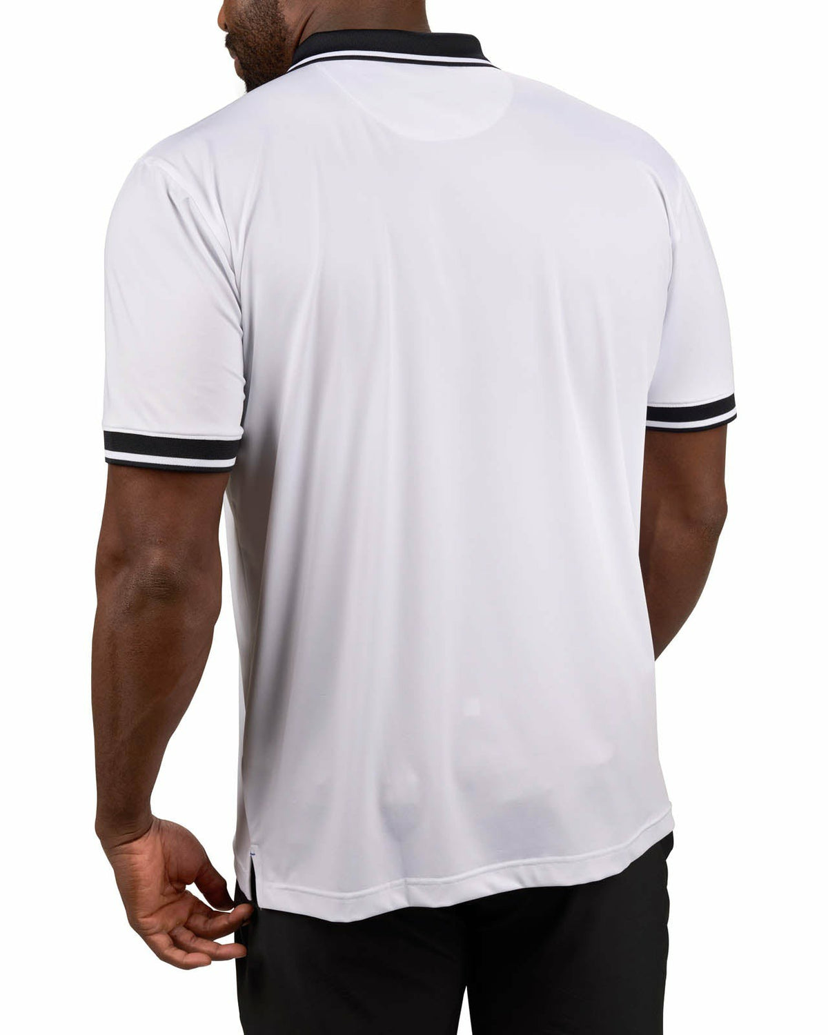 Black Clover Men's Soft Solid White Polo with Black Trim Collar and Cuffs