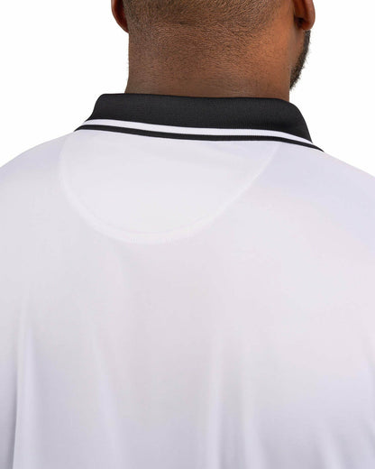 Black Clover Men's Soft Solid White Polo with Black Trim Collar and Cuffs