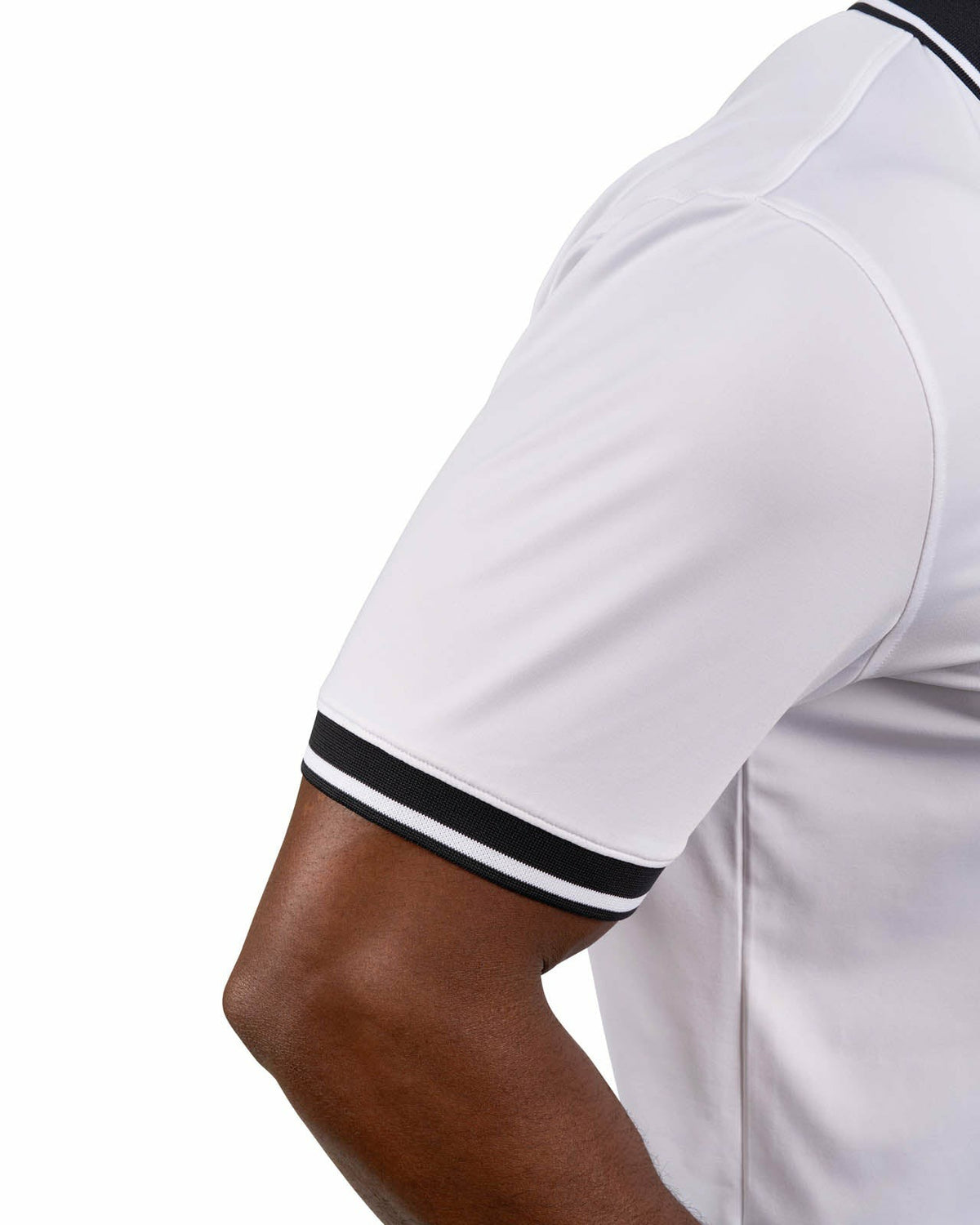 Black Clover Men's Soft Solid White Polo with Black Trim Collar and Cuffs