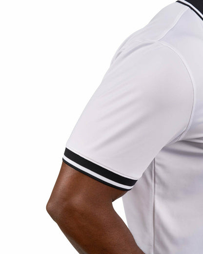 Black Clover Men's Soft Solid White Polo with Black Trim Collar and Cuffs