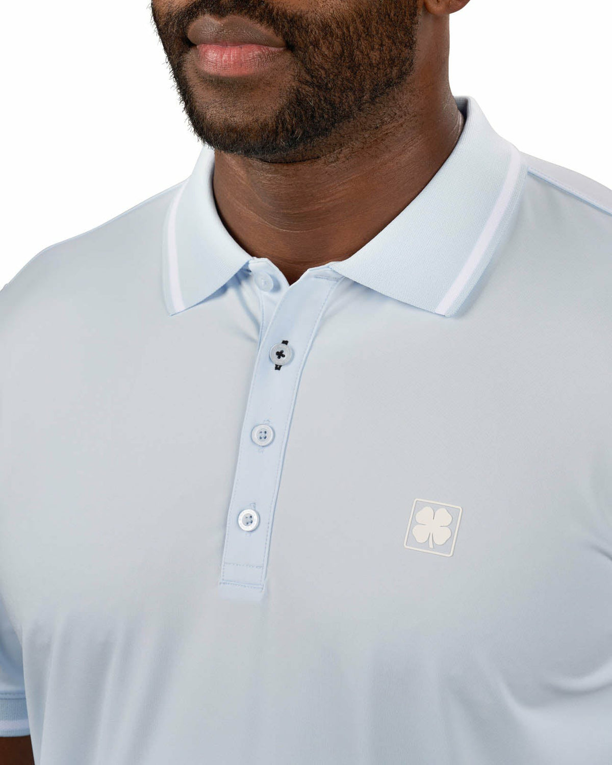 Black Clover Men's Soft Light Blue Polo with No Curl Knit Collar and Cuffs