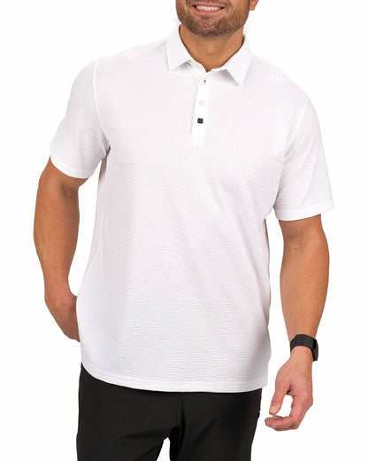 Black Clover Men's White Textured Interlock Golf or Business Polo