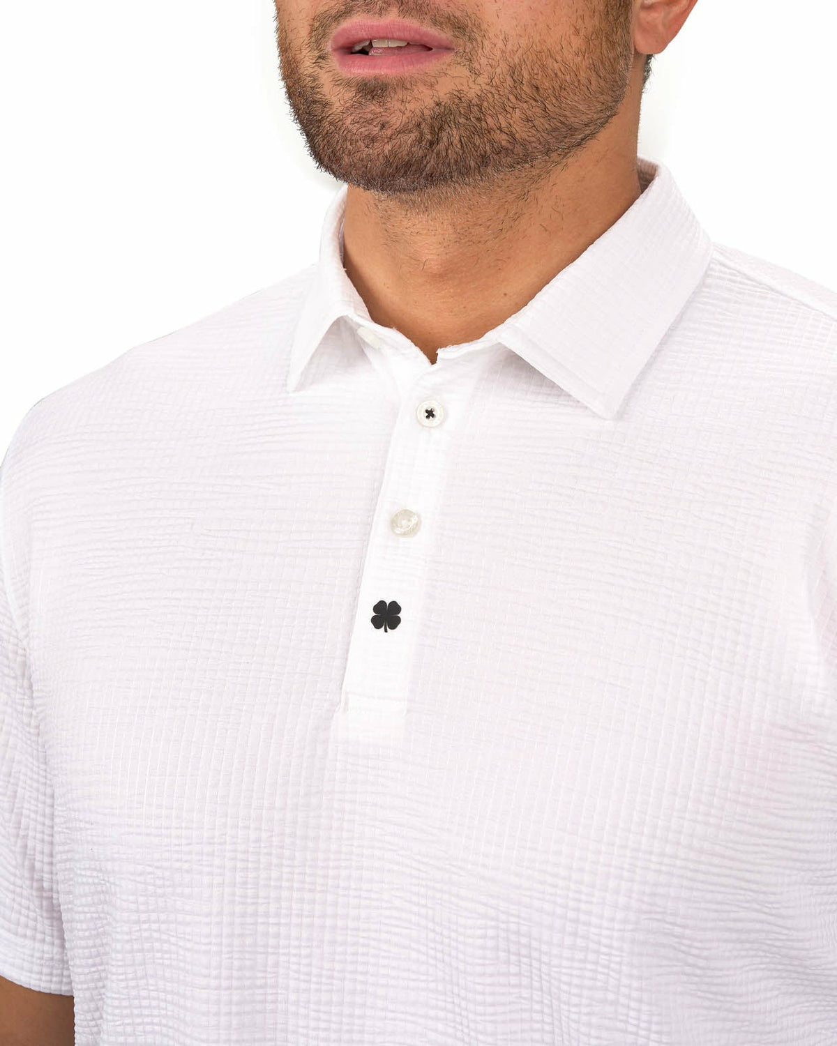 Black Clover Men's White Textured Interlock Golf or Business Polo