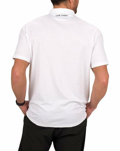 Black Clover Men's White Textured Interlock Golf or Business Polo