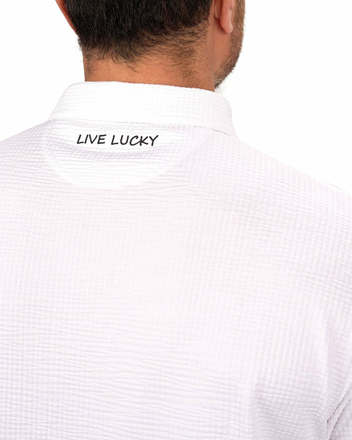 Black Clover Men's White Textured Interlock Golf or Business Polo