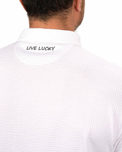 Black Clover Men's White Textured Interlock Golf or Business Polo