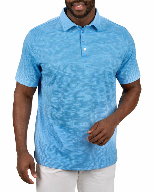 Black Clover Men's Blue Textured Interlock Golf or Business Polo