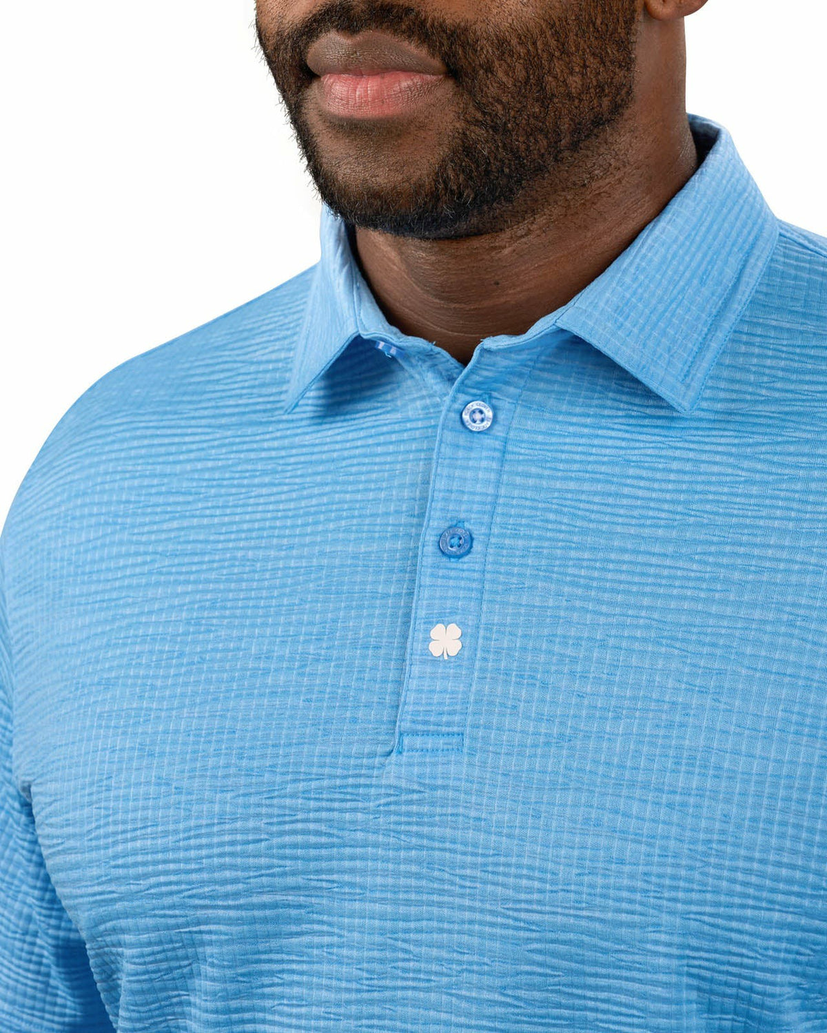 Black Clover Men's Blue Textured Interlock Golf or Business Polo