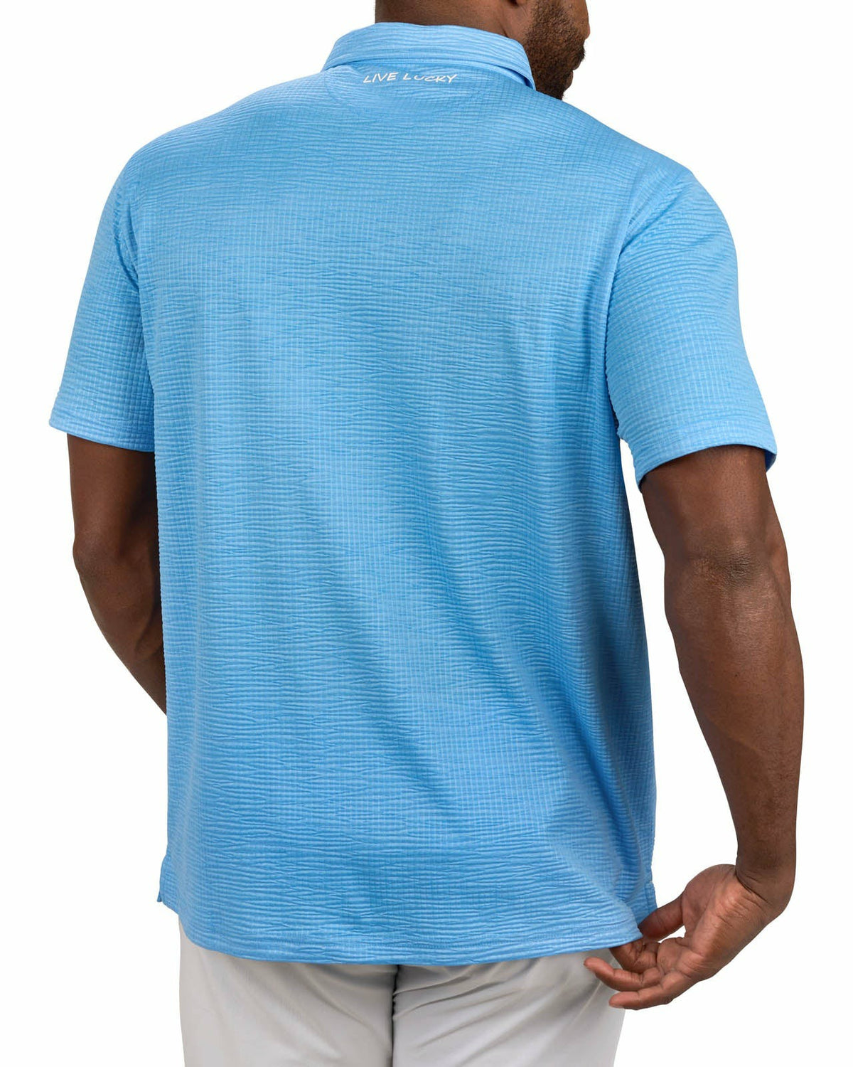 Black Clover Men's Blue Textured Interlock Golf or Business Polo
