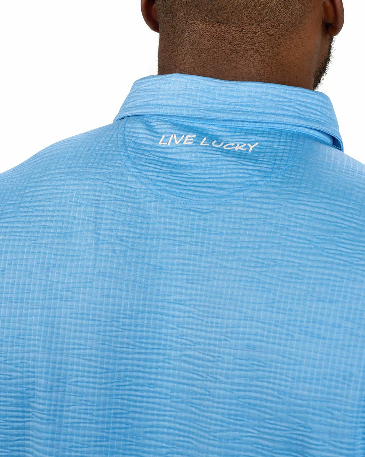 Black Clover Men's Blue Textured Interlock Golf or Business Polo