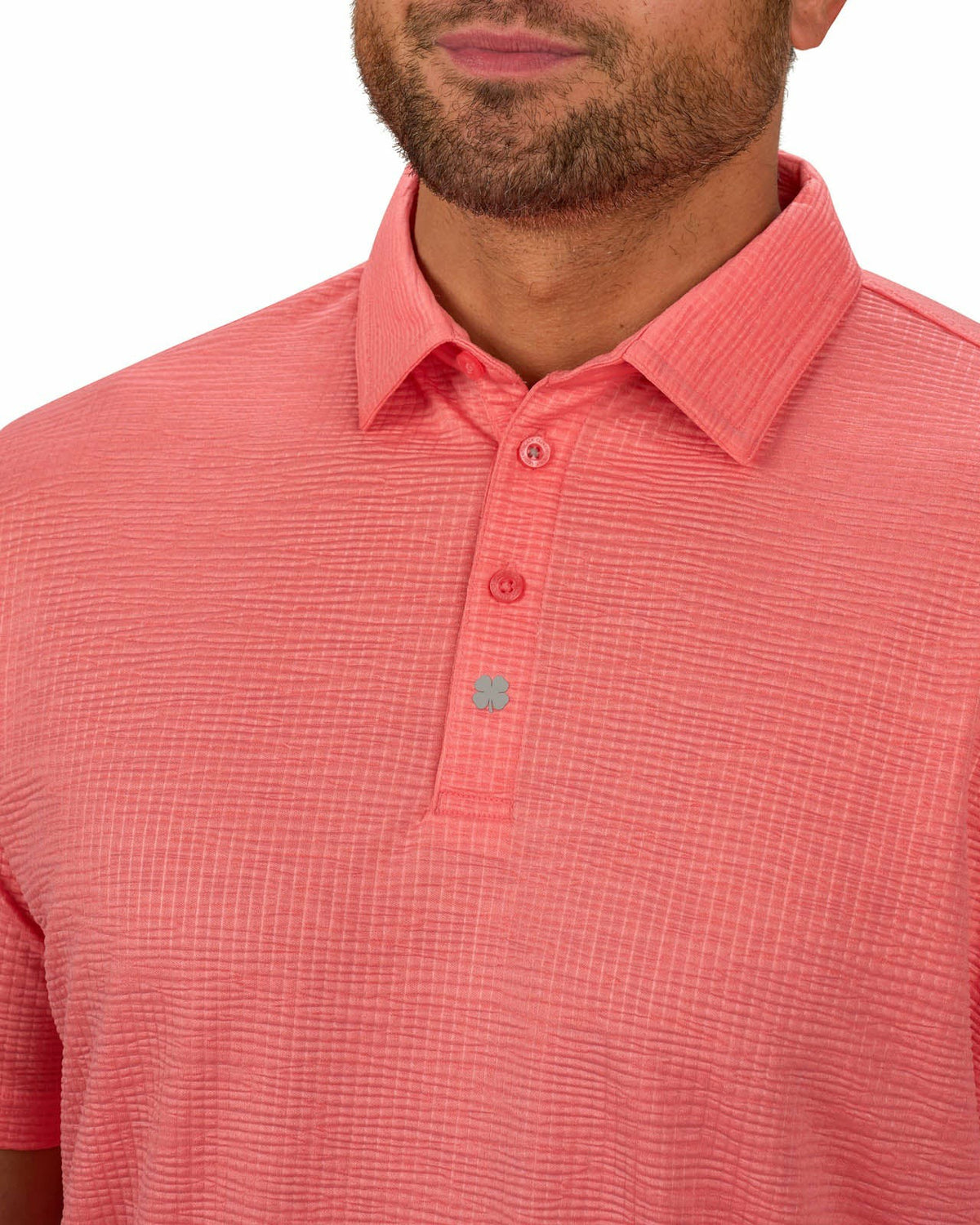 Black Clover Men's Orange Coral Textured Interlock Golf or Business Polo