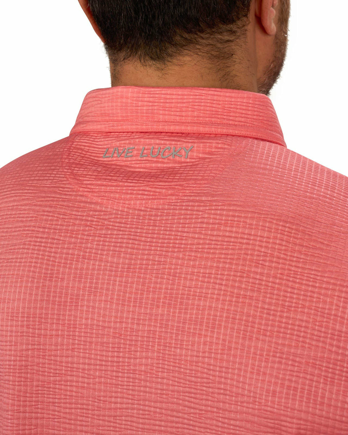Black Clover Men's Orange Coral Textured Interlock Golf or Business Polo