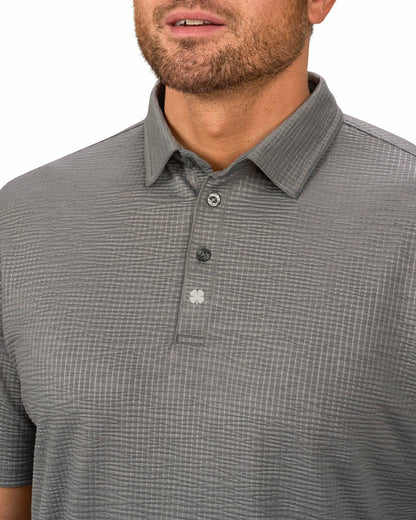 Black Clover Men's Charcoal Grey Textured Interlock Golf or Business Polo