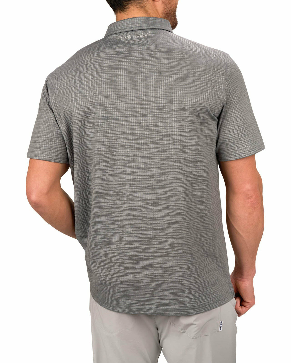 Black Clover Men's Charcoal Grey Textured Interlock Golf or Business Polo