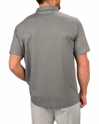 Black Clover Men's Charcoal Grey Textured Interlock Golf or Business Polo
