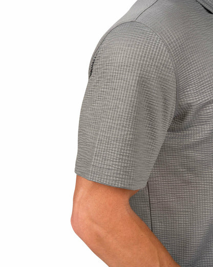 Black Clover Men's Charcoal Grey Textured Interlock Golf or Business Polo