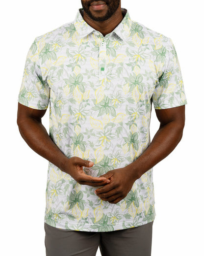 Black Clover Men's First Major Spring Green and White Tropical Golf Polo