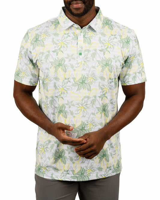 Black Clover Men's First Major Spring Green and White Tropical Golf Polo