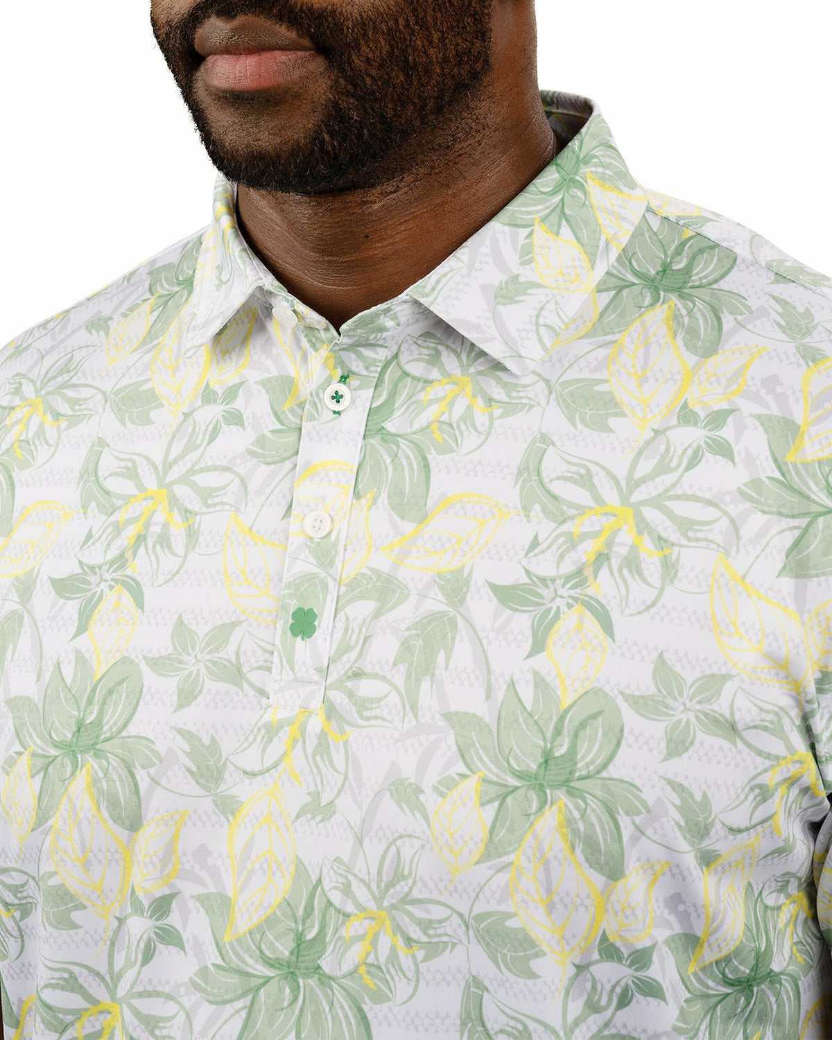 Black Clover Men's First Major Spring Green and White Tropical Golf Polo