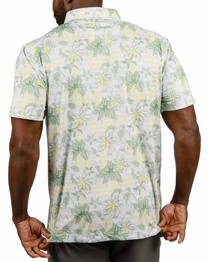 Black Clover Men's First Major Spring Green and White Tropical Golf Polo