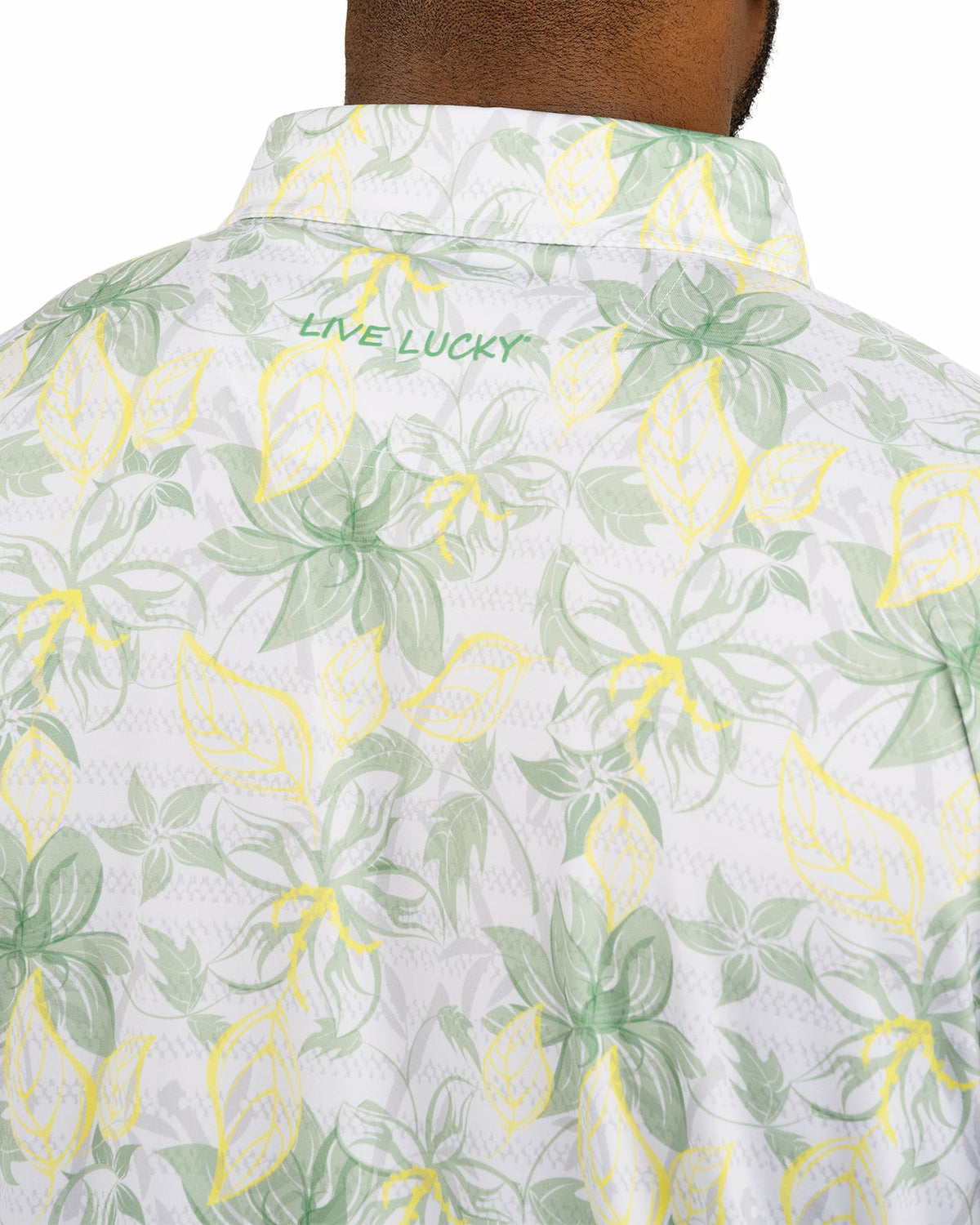 Black Clover Men's First Major Spring Green and White Tropical Golf Polo