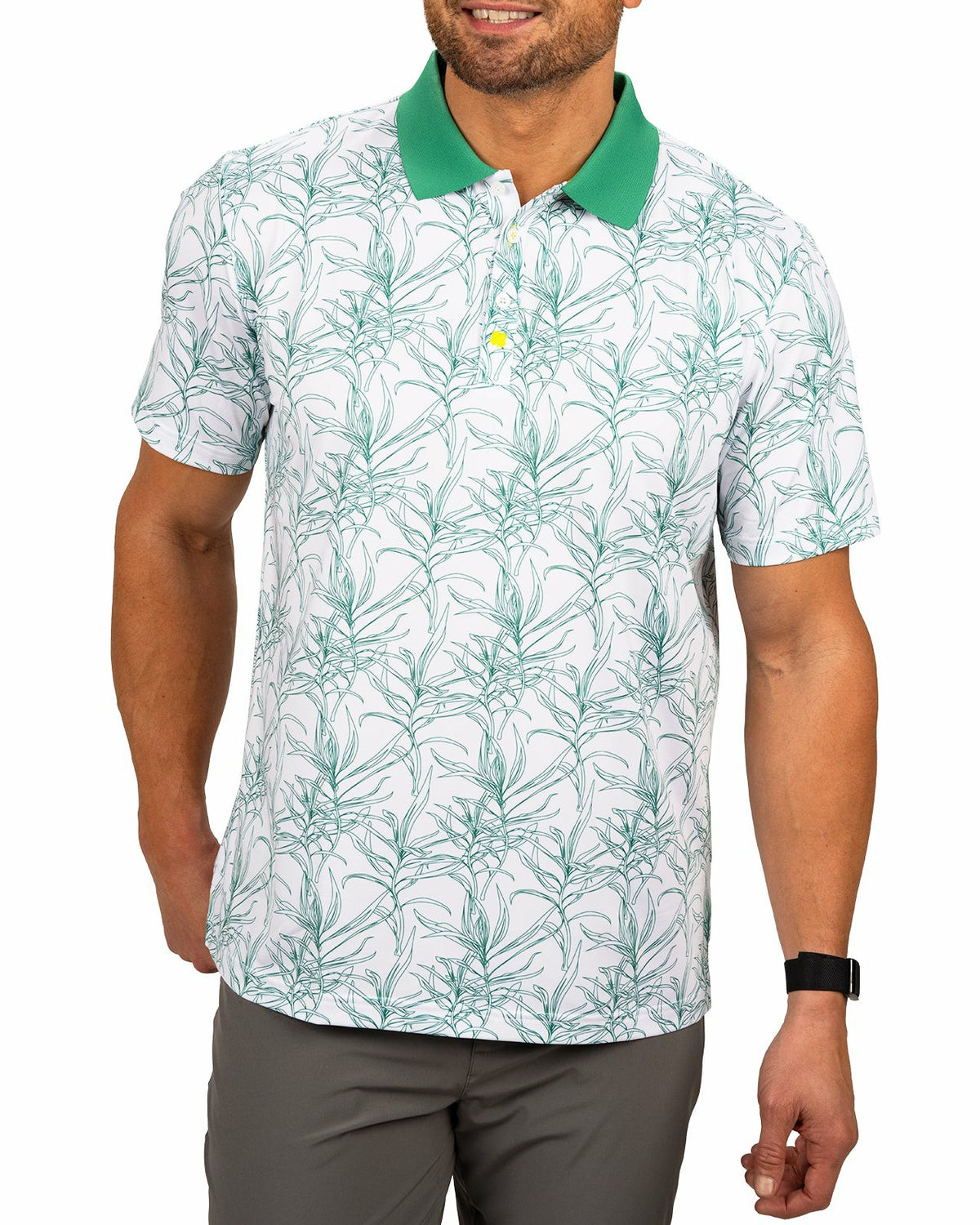 Black Clover Men's First Major Spring Green and White Golf Polo