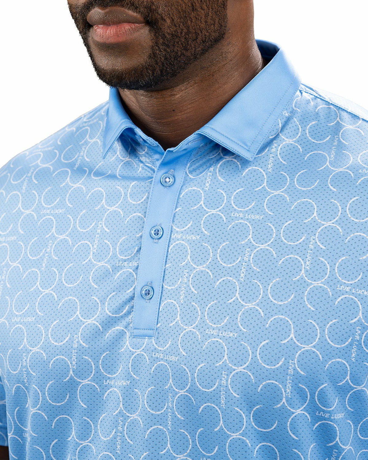 Black Clover Modern Light Blue Polo with Subtle White Horseshoe Print for Business or Golf