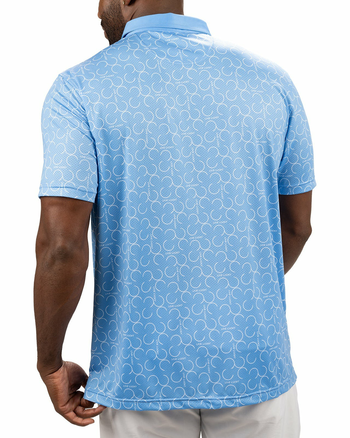 Black Clover Modern Light Blue Polo with Subtle White Horseshoe Print for Business or Golf