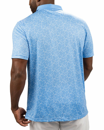 Black Clover Modern Light Blue Polo with Subtle White Horseshoe Print for Business or Golf