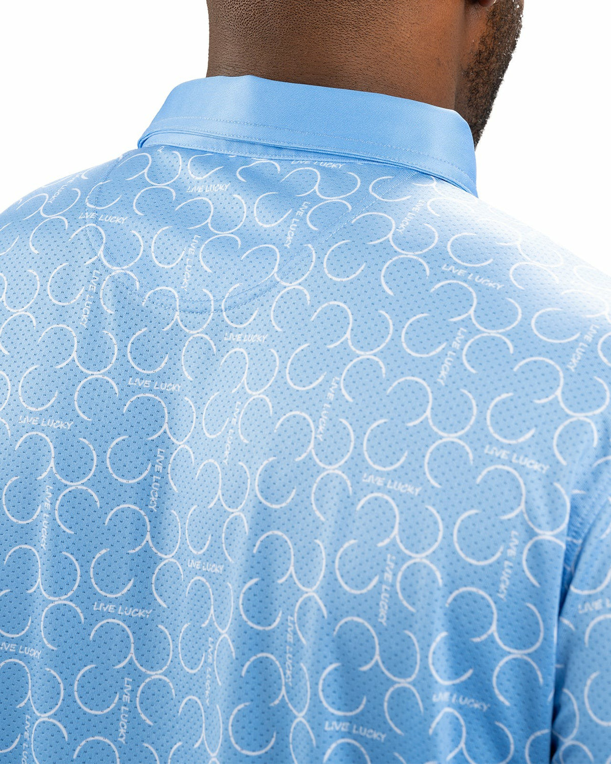Black Clover Modern Light Blue Polo with Subtle White Horseshoe Print for Business or Golf
