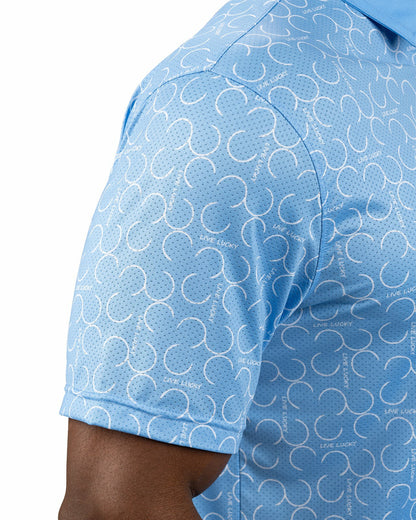 Black Clover Modern Light Blue Polo with Subtle White Horseshoe Print for Business or Golf