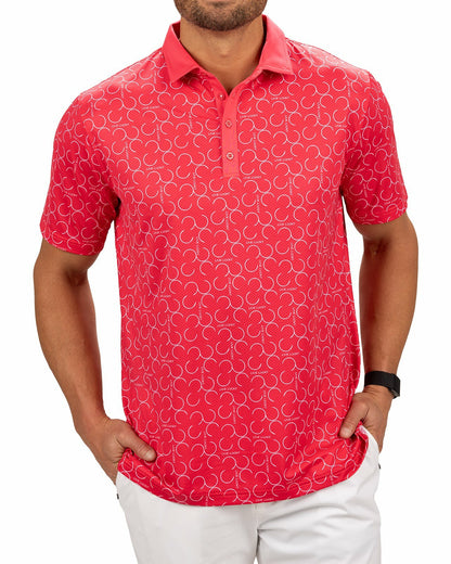 Black Clover Modern Raspberry Pink Polo with Subtle White Horseshoe Print for Business or Golf