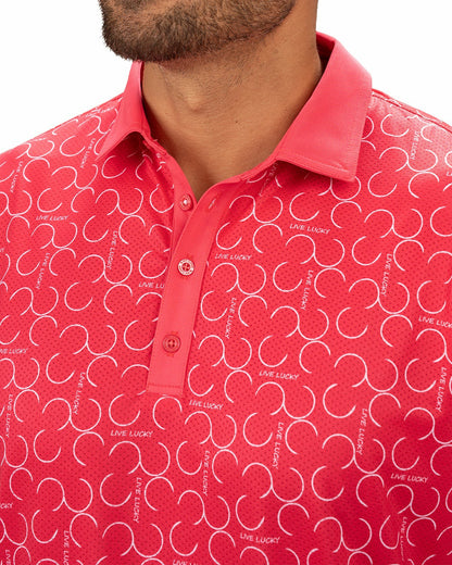 Black Clover Modern Raspberry Pink Polo with Subtle White Horseshoe Print for Business or Golf