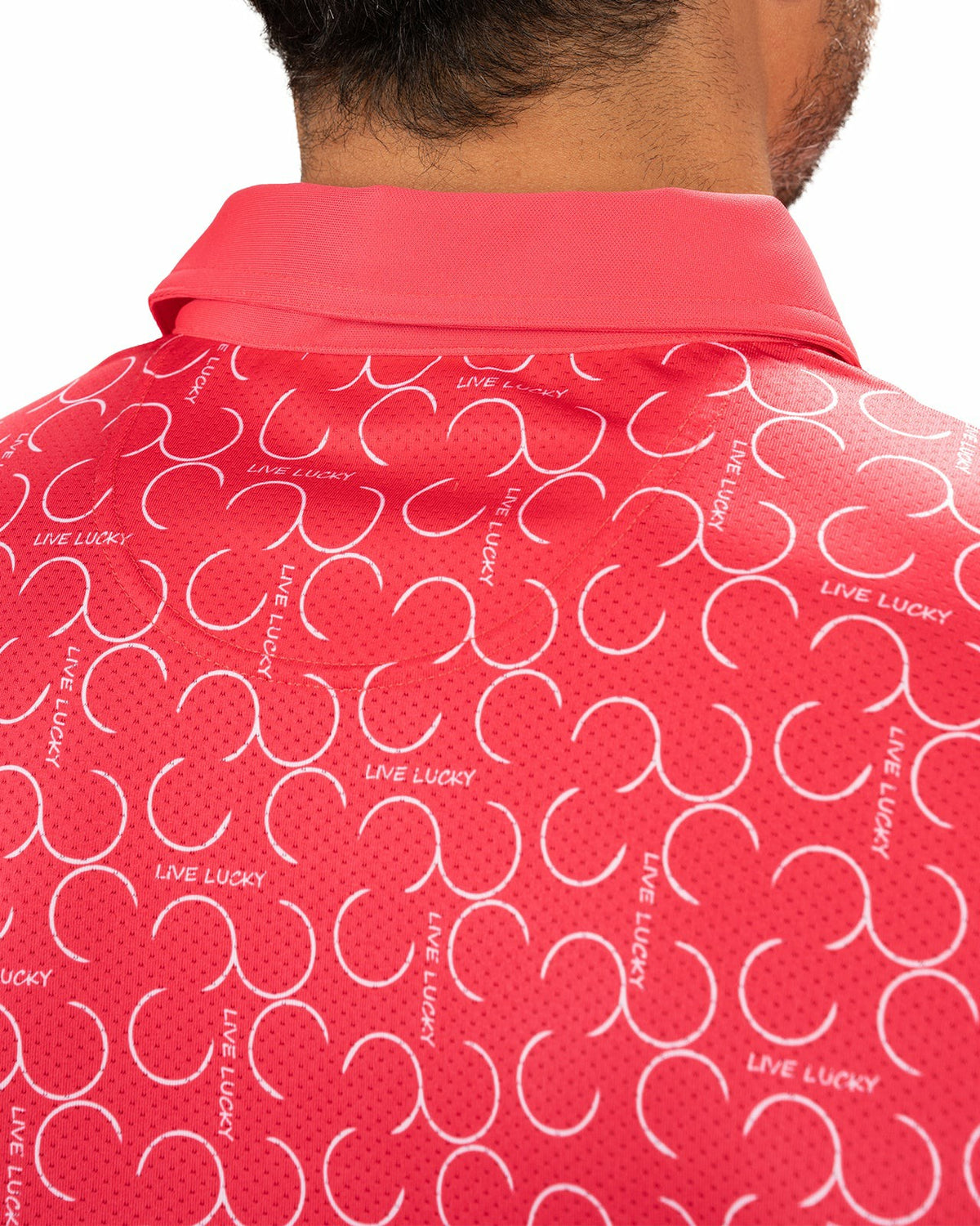 Black Clover Modern Raspberry Pink Polo with Subtle White Horseshoe Print for Business or Golf
