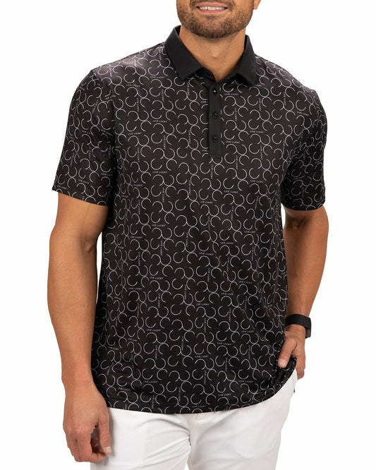Black Clover Modern Black Polo with Subtle White Horseshoe Print for Business or Golf
