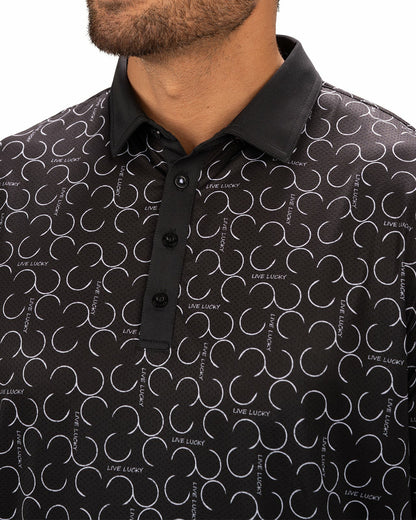 Black Clover Modern Black Polo with Subtle White Horseshoe Print for Business or Golf