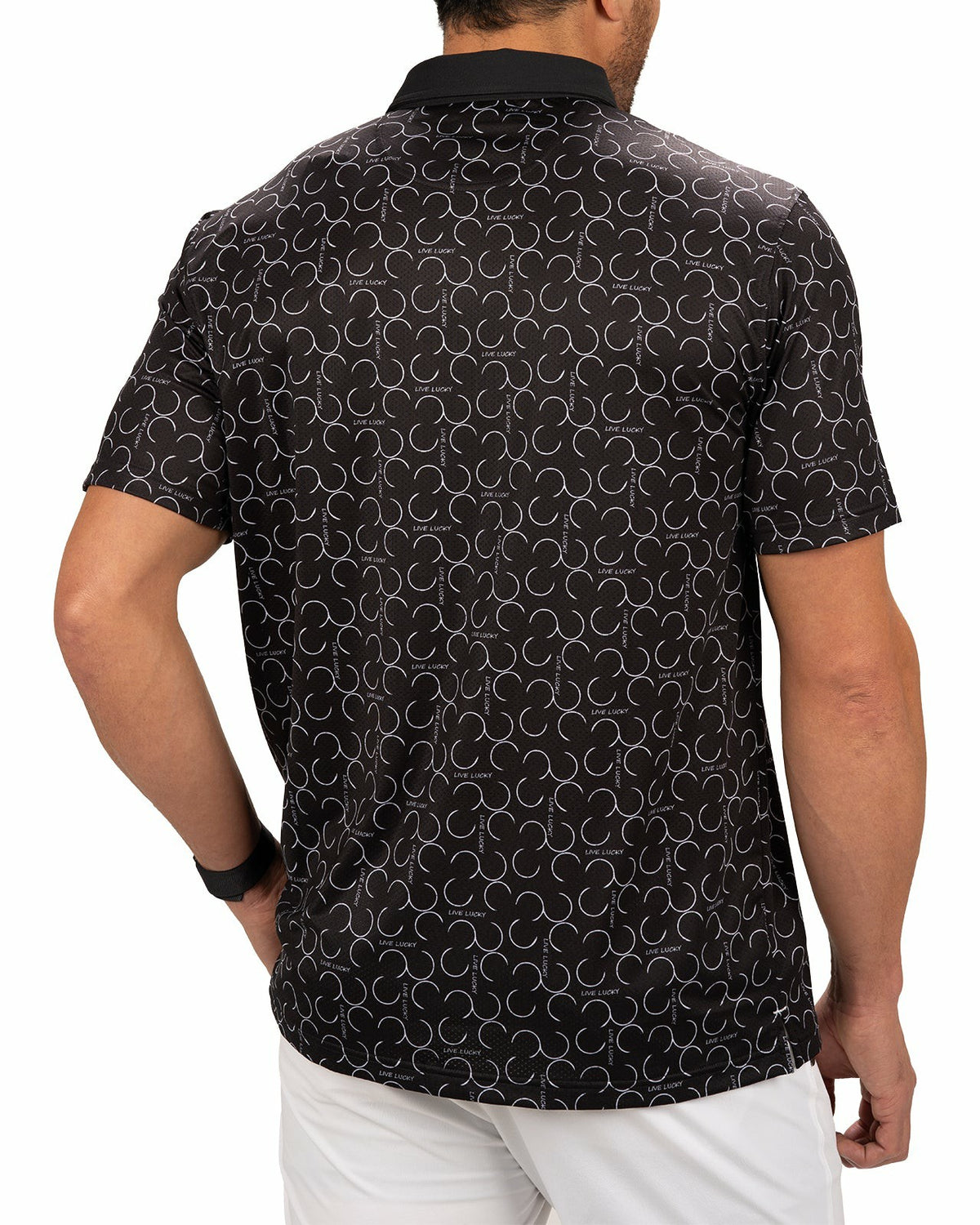 Black Clover Modern Black Polo with Subtle White Horseshoe Print for Business or Golf