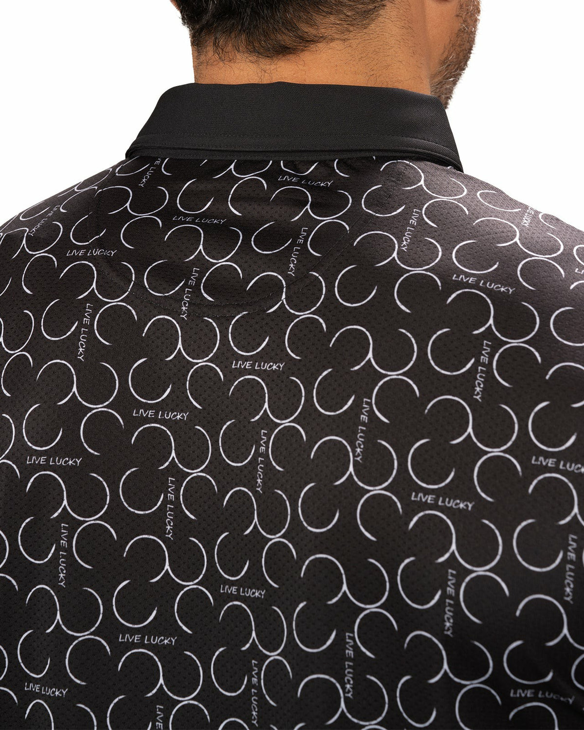 Black Clover Modern Black Polo with Subtle White Horseshoe Print for Business or Golf