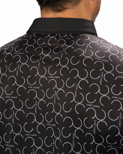Black Clover Modern Black Polo with Subtle White Horseshoe Print for Business or Golf