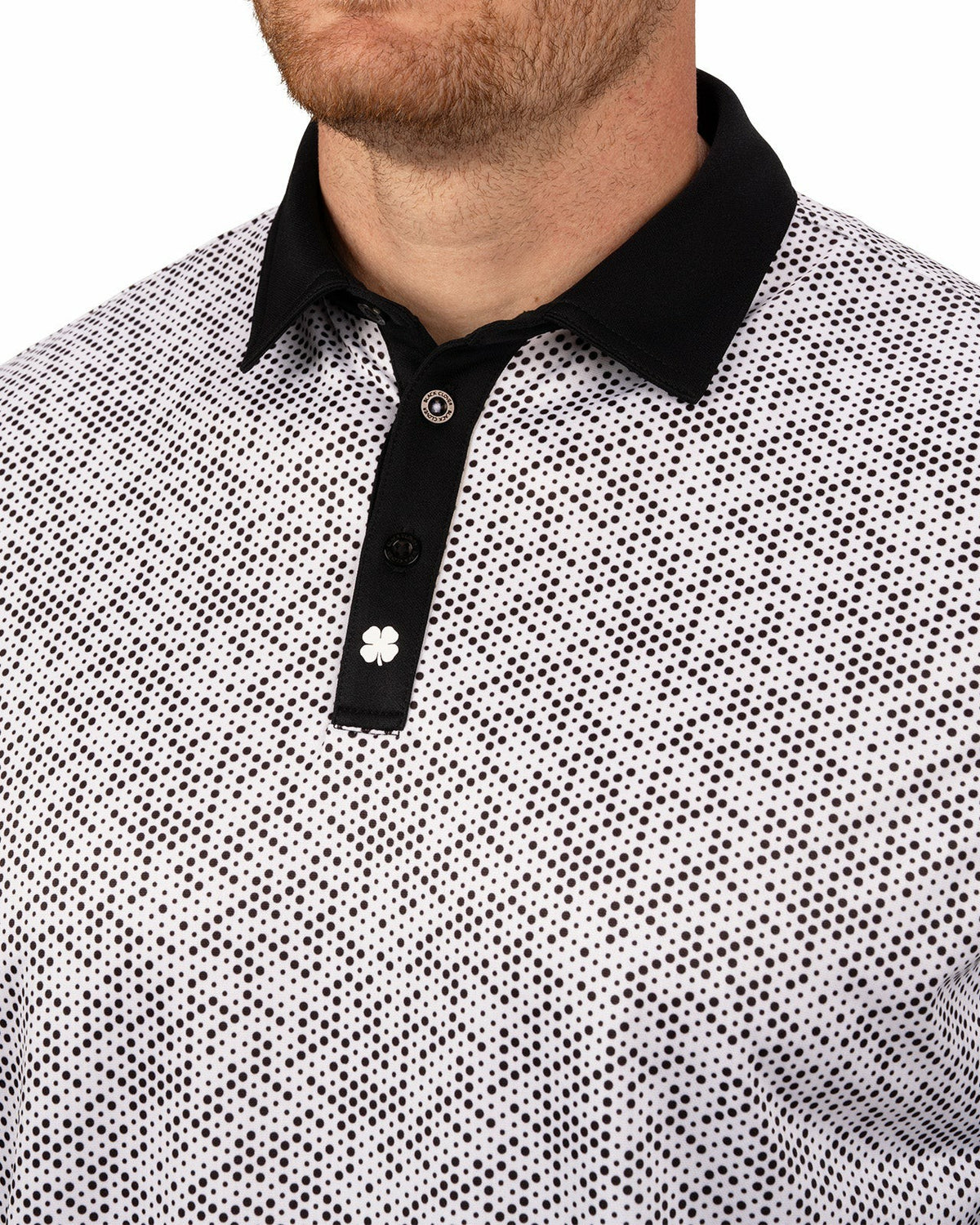 Black Clover Black and White Modern Print Golf Polo with Black Collar and Placket