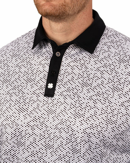 Black Clover Black and White Modern Print Golf Polo with Black Collar and Placket