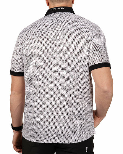 Black Clover Black and White Modern Print Golf Polo with Black Collar and Placket