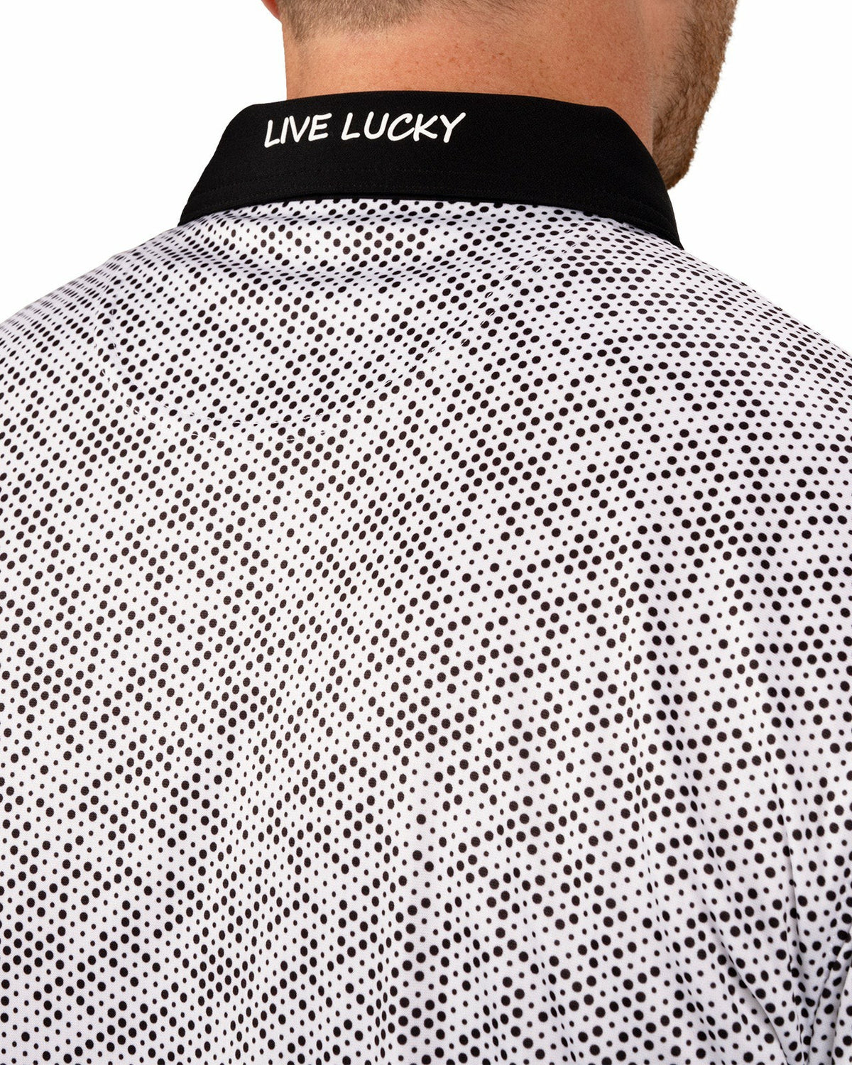 Black Clover Black and White Modern Print Golf Polo with Black Collar and Placket