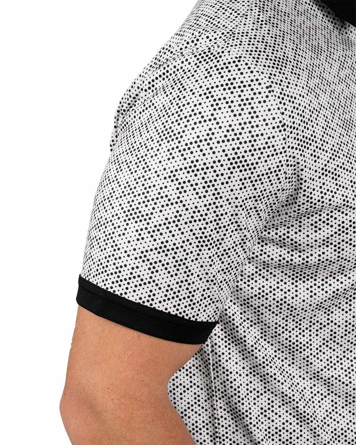 Black Clover Black and White Modern Print Golf Polo with Black Collar and Placket