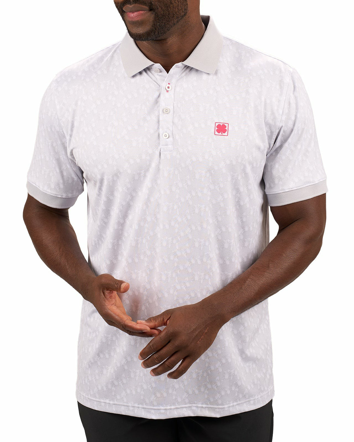 Black Clover Soft Light Grey Pineapple-Print Tropical Polo for Vacation or Golf