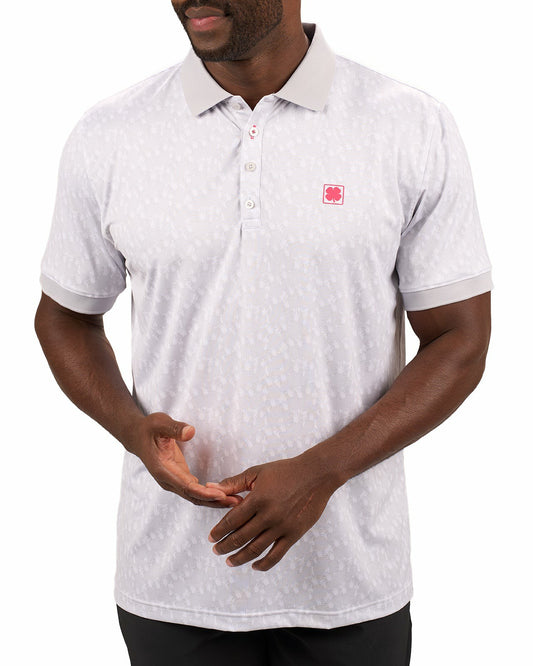 Black Clover Soft Light Grey Pineapple-Print Tropical Polo for Vacation or Golf