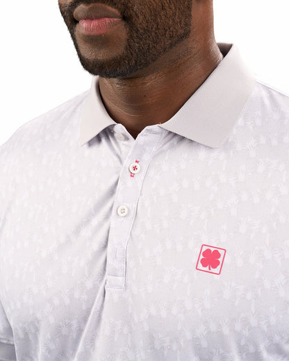 Black Clover Soft Light Grey Pineapple-Print Tropical Polo for Vacation or Golf