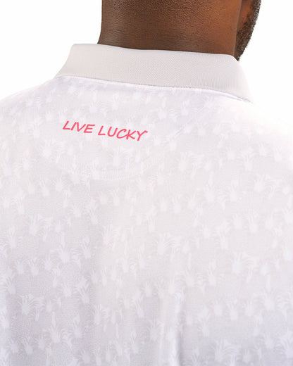 Black Clover Soft Light Grey Pineapple-Print Tropical Polo for Vacation or Golf